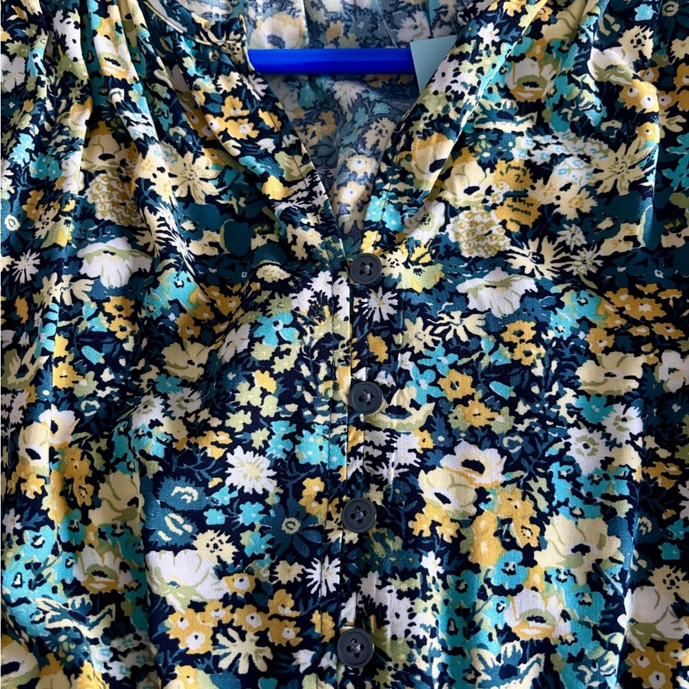 NWT LOFT Floral Button Front Long Sleeve Dress XSP Petite Tiered Boho Midi - Picture 3 of 3
